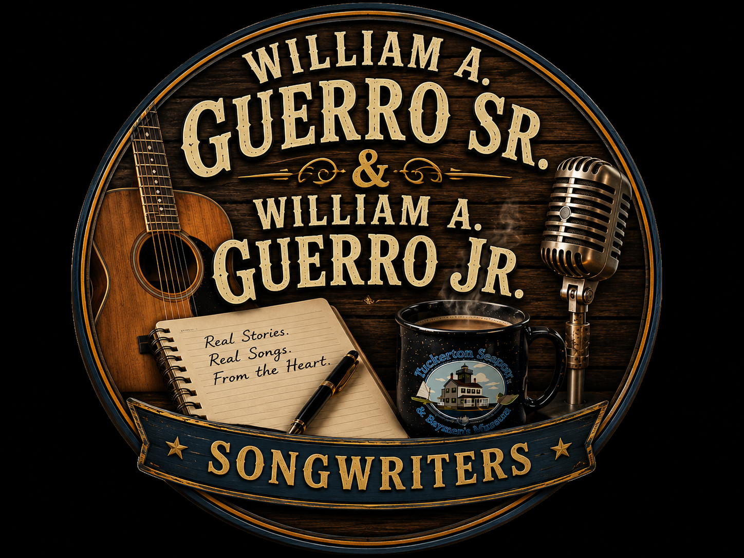 Guerro Songs logo featuring William A. Guerro Sr. and William A. Guerro Jr., Nashville country songwriters.
