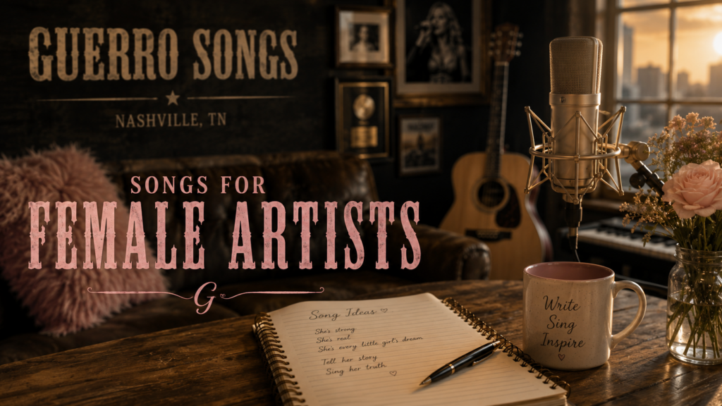 Songs for female country artists by Guerro Songs featuring a professional Nashville-style songwriting studio.